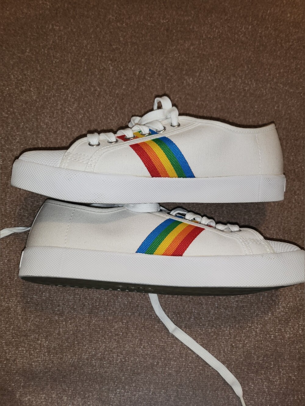 Gola White Canvas Sneakers with Rainbow Stripe Size 7